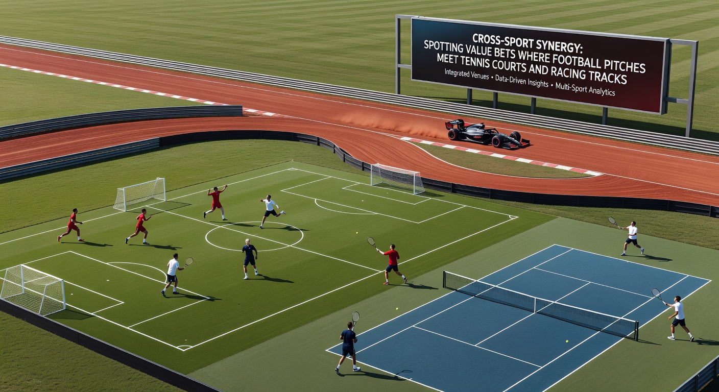 Dynamic split-image showing football action, a tennis serve, and horses racing neck-and-neck, symbolizing cross-sport betting fusion