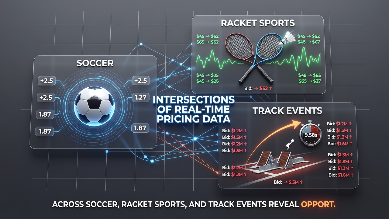 Chart displaying correlated live price movements in soccer, tennis, and athletics betting markets