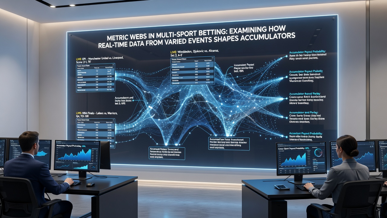 Diagram showing live data streams from three different sports converging into a single accumulator bet interface with real-time odds updates