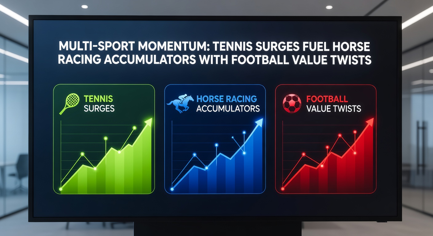 Horse racing accumulator board displaying multi-leg odds with tennis live scores overlay in background, highlighting cross-sport integration