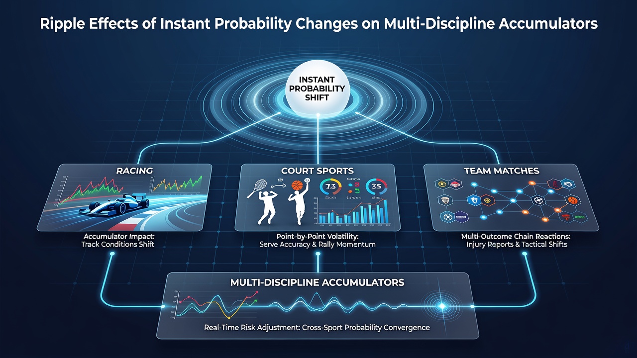 Live odds boards displaying rapid probability updates across horse racing, tennis, and football events