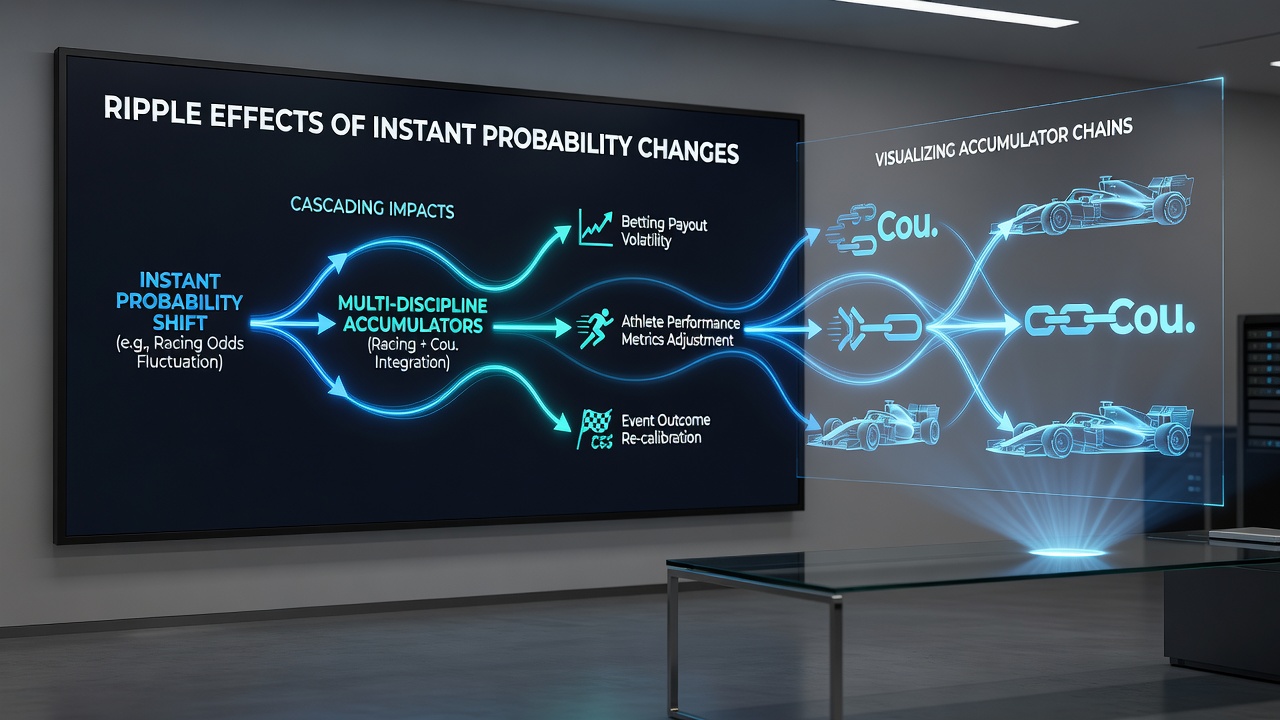 Accumulator slip interface showing correlated probability adjustments between multiple sports