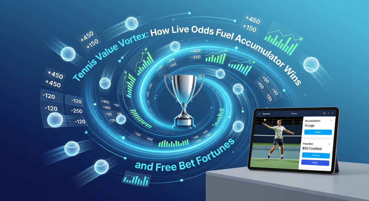 Tennis accumulator bet slip on a mobile screen displaying live odds from multiple ATP matches with winning payout highlighted